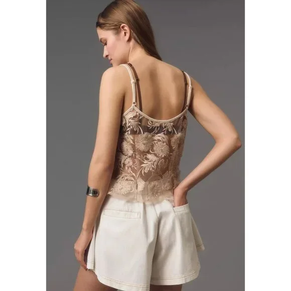 Eva Franco Anthropologie Floral Applique Beige Lace Cami NWT - Picture 3 of 3